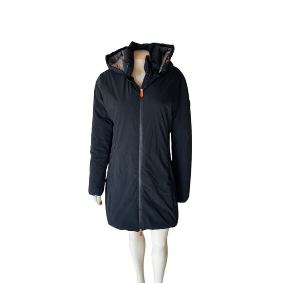 Save The Duck Down Rain Coat Black Size 2 Medium - Picture 1 of 13